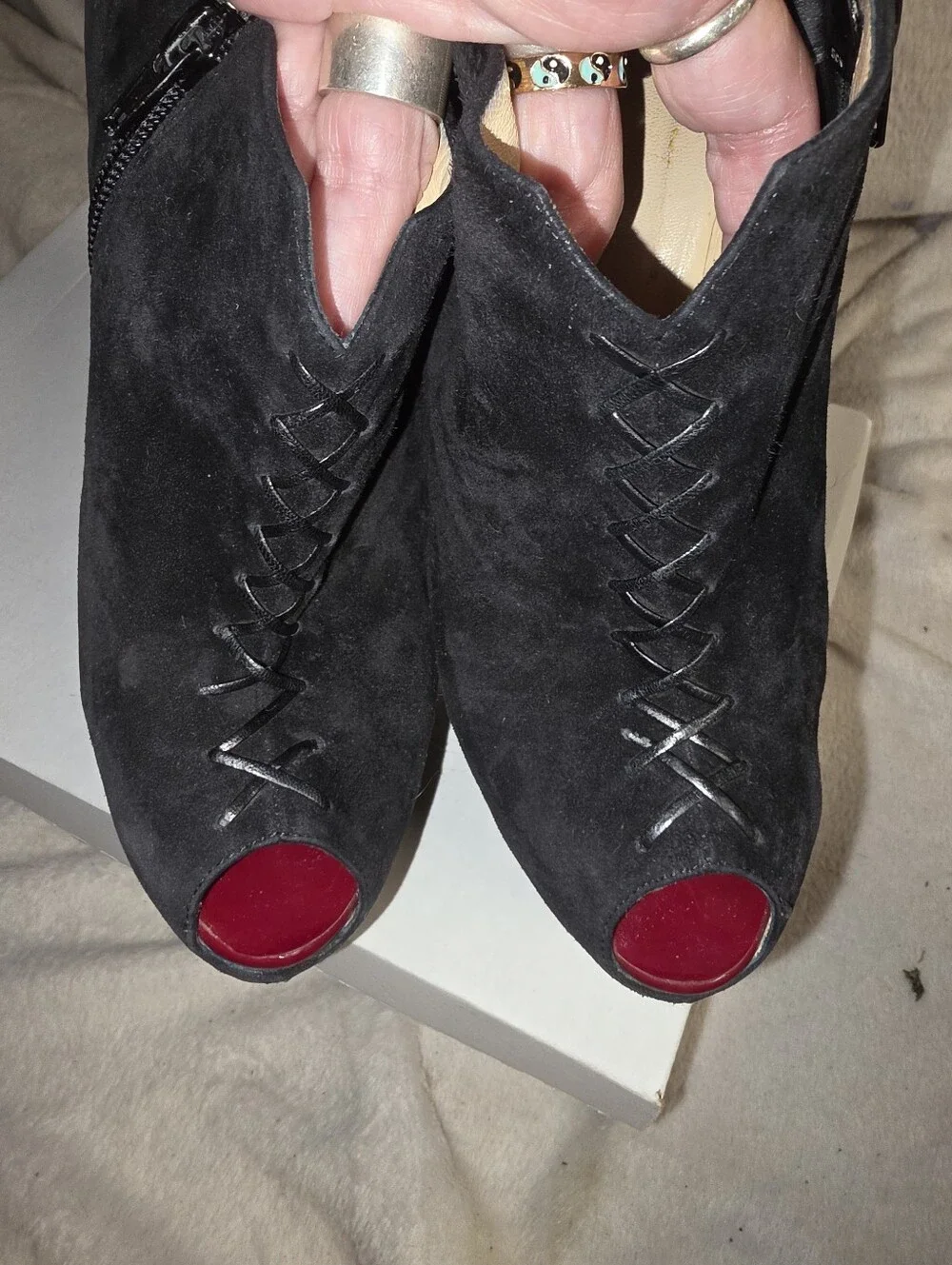 Christian Louboutin Recouzetta 160 Peep Black Suede Ankle Boots - Size 38